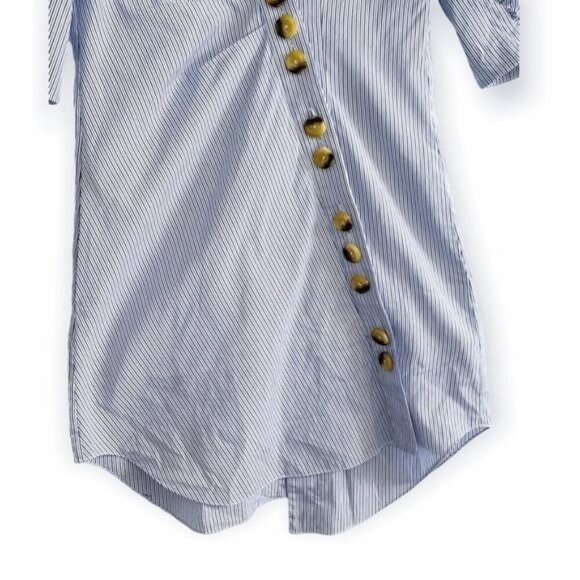 Tibi Stripe Asymmetrical Shirt Dress, Size 00, Blue - Picture 9 of 12